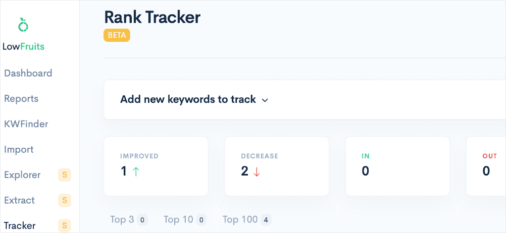 LowFruits rank tracker.