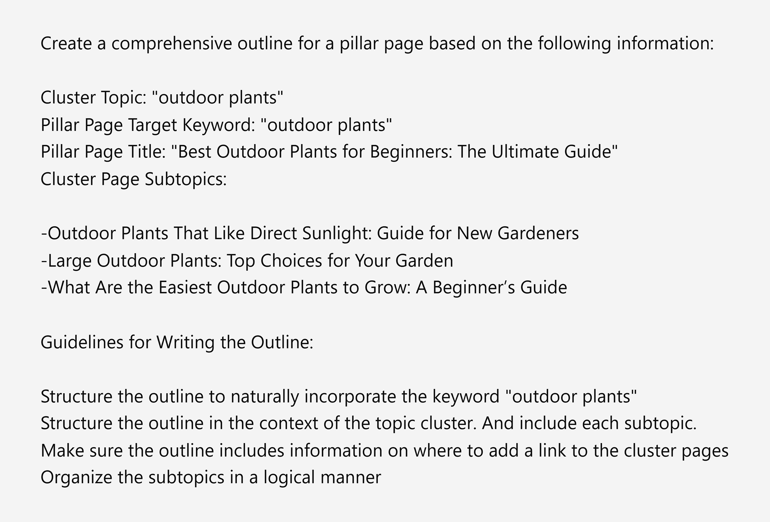 ChatGPT – Pillar page outline – Input