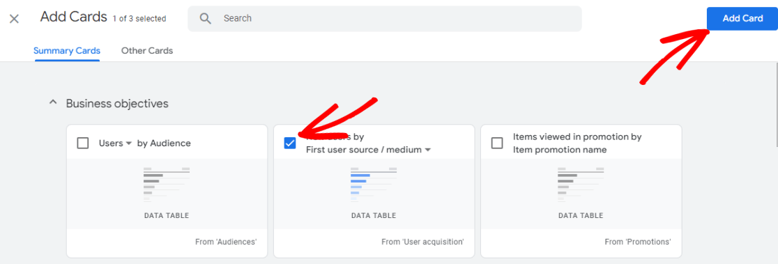 Add your new card to your GA4 dashboard