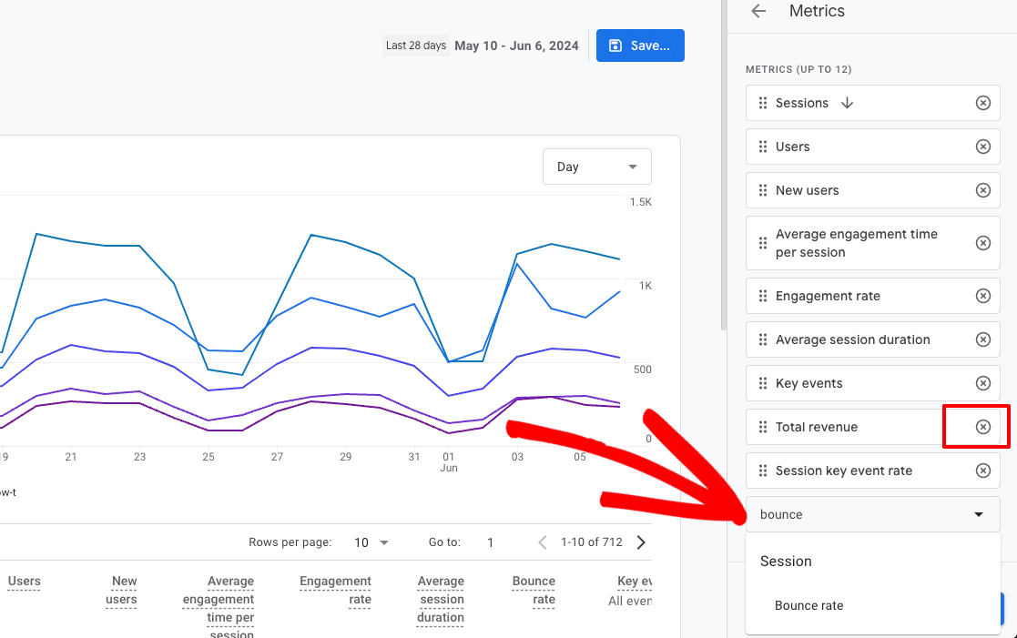 Modify the landing pages report metrics