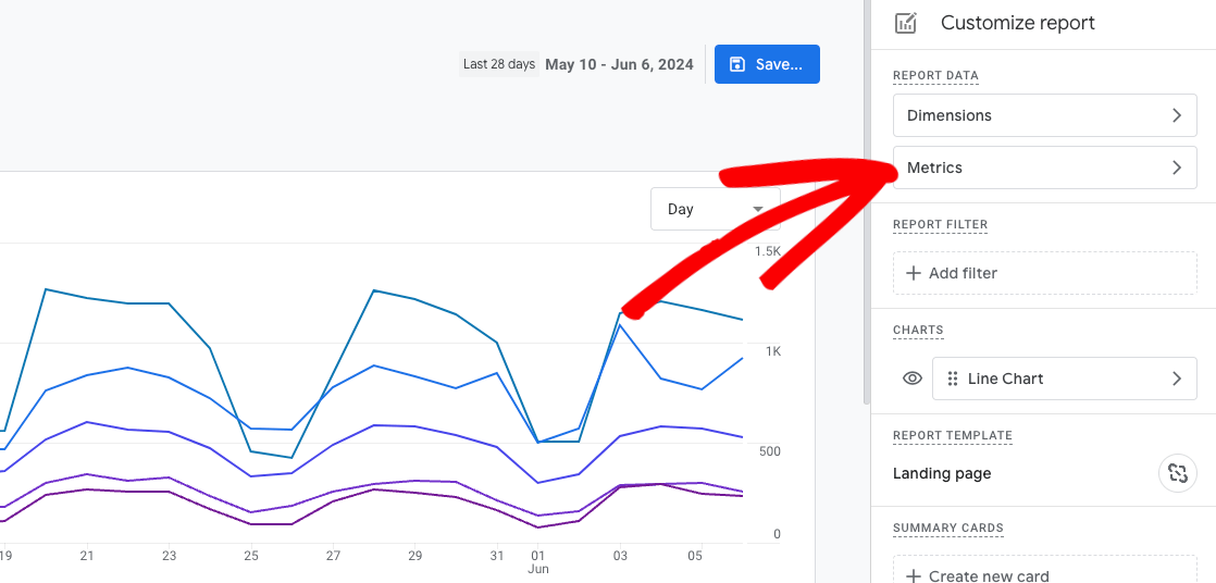 Modify landing page report metrics