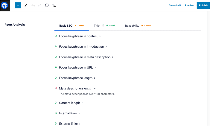 AIOSEO TruSEO On-page Analysis