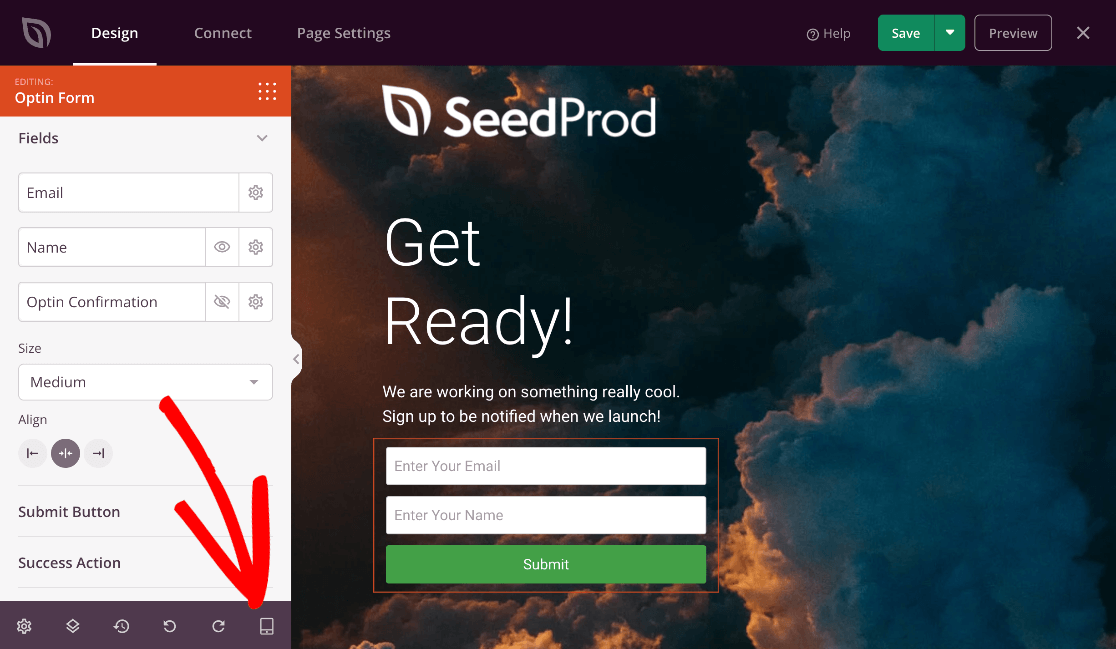 Toggle to mobile preview - SeedProd