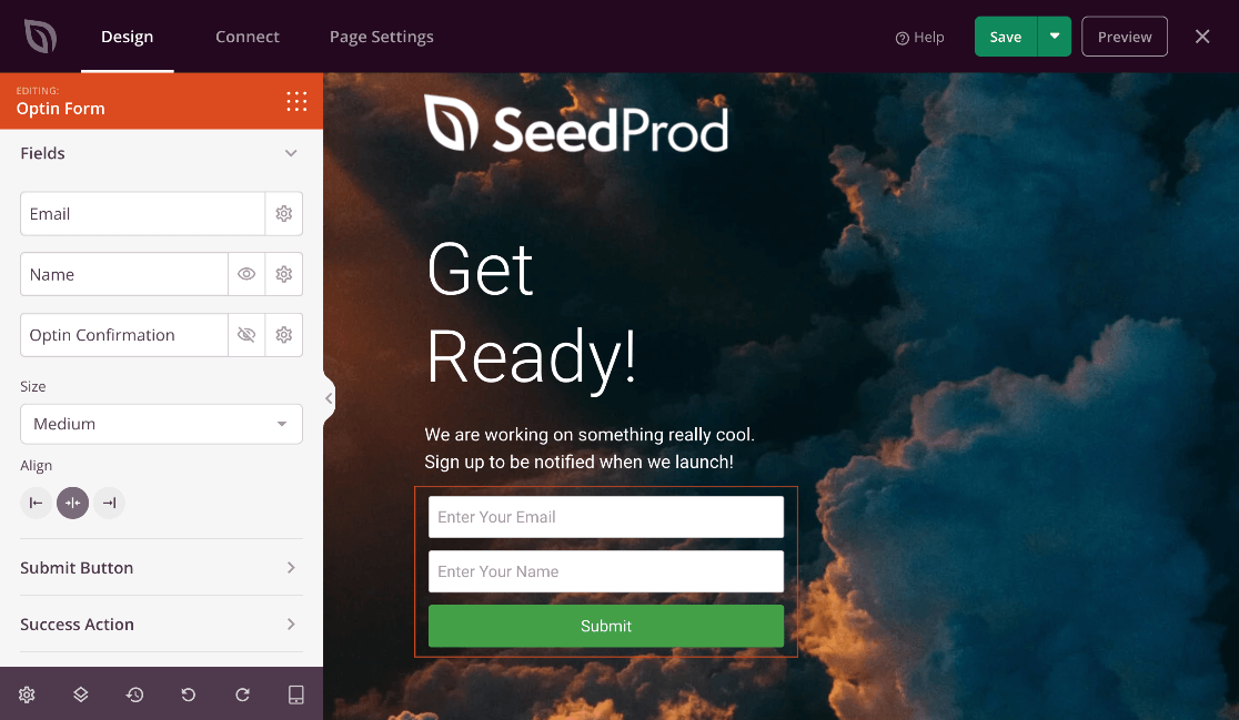 SeedProd optin edit options