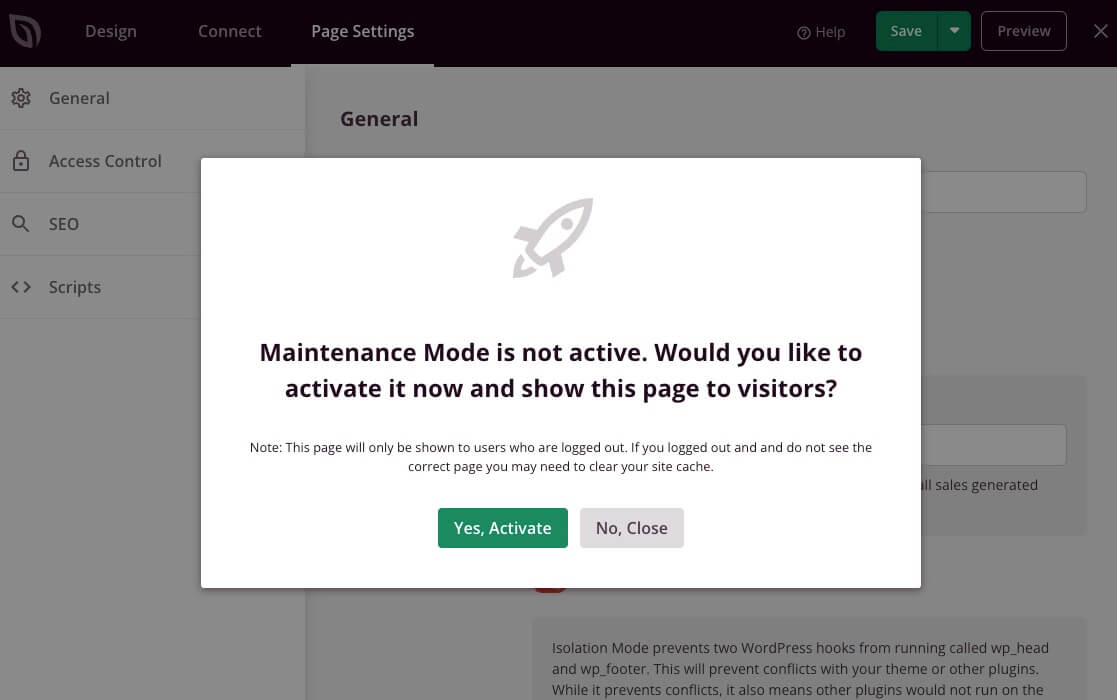 Set WordPress maintenance mode live in SeedProd