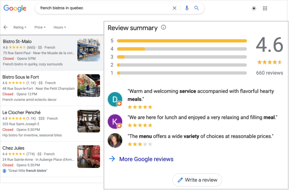 google reviews examples