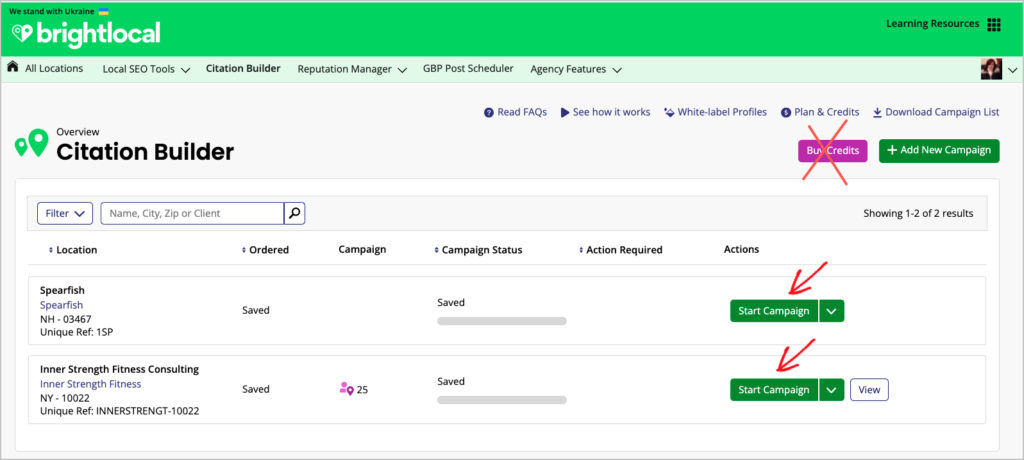 brightlocal citation builder interface