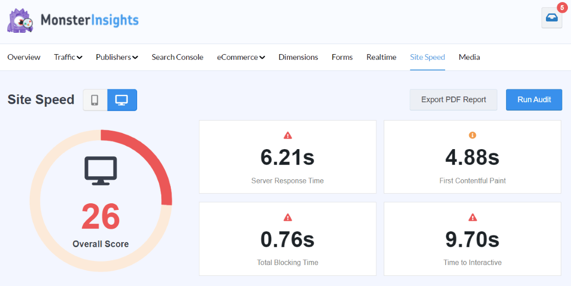 MonsterInsights Site Speed