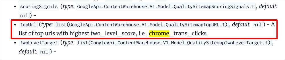 Chrome clicks mentioned in Google search algorithm leak doc.