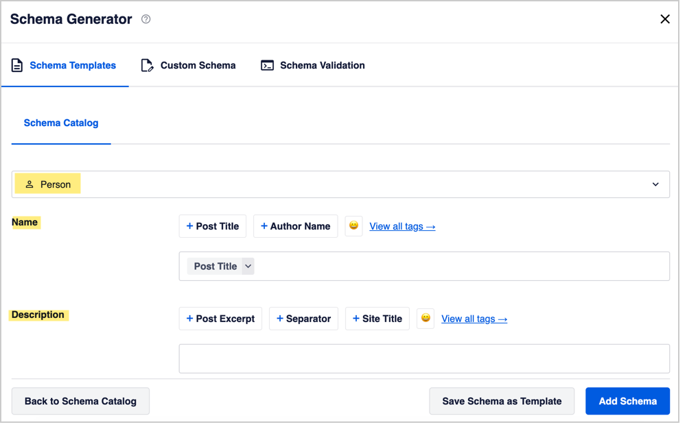 aioseo person schema form