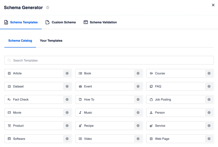 Choose your schema type from the Schema catalog.