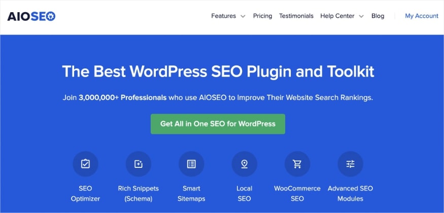 All in One SEO homepage, the best WordPress SEO plugin 