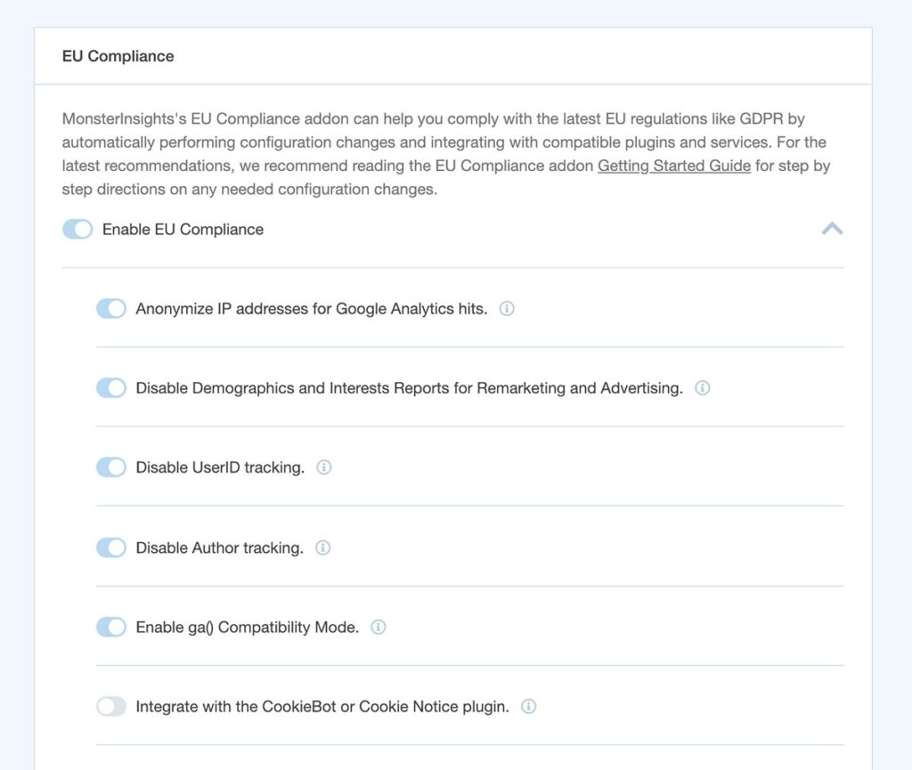 EU Compliance Settings Panel