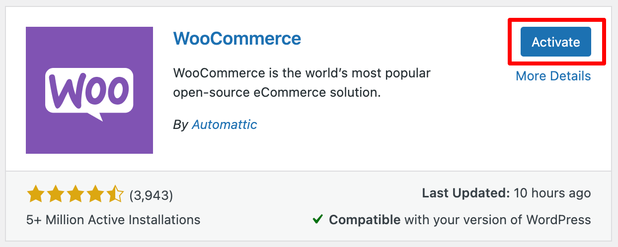 Activate WooCommerce