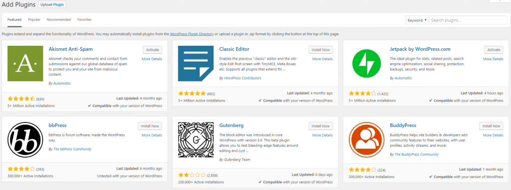 Plugins directory in WordPress dashboard