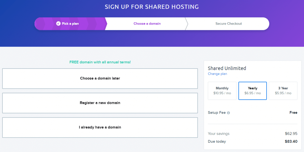 Sign up for Dreamhost shared hosting plan