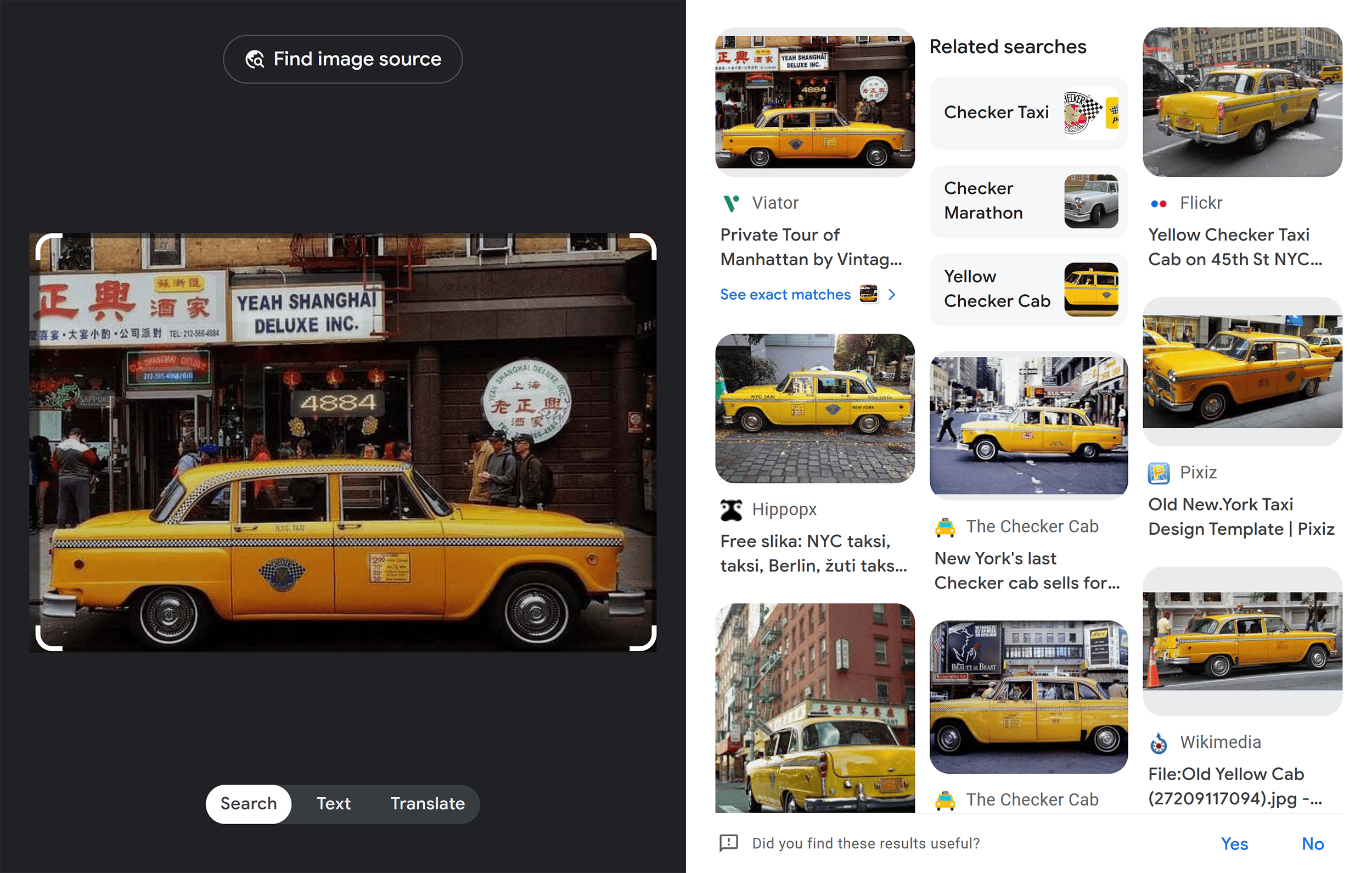 Yellow taxi – Google Lens results