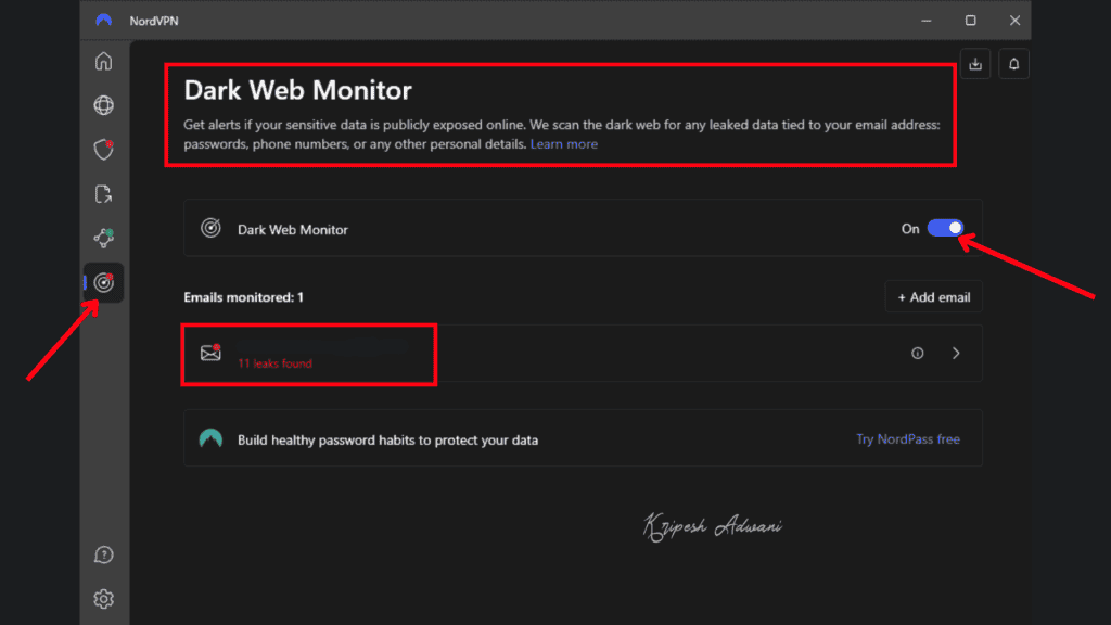 NordVPN Dark Web Monitor