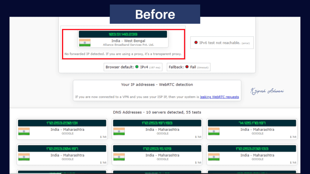 Before DNS Leak Test