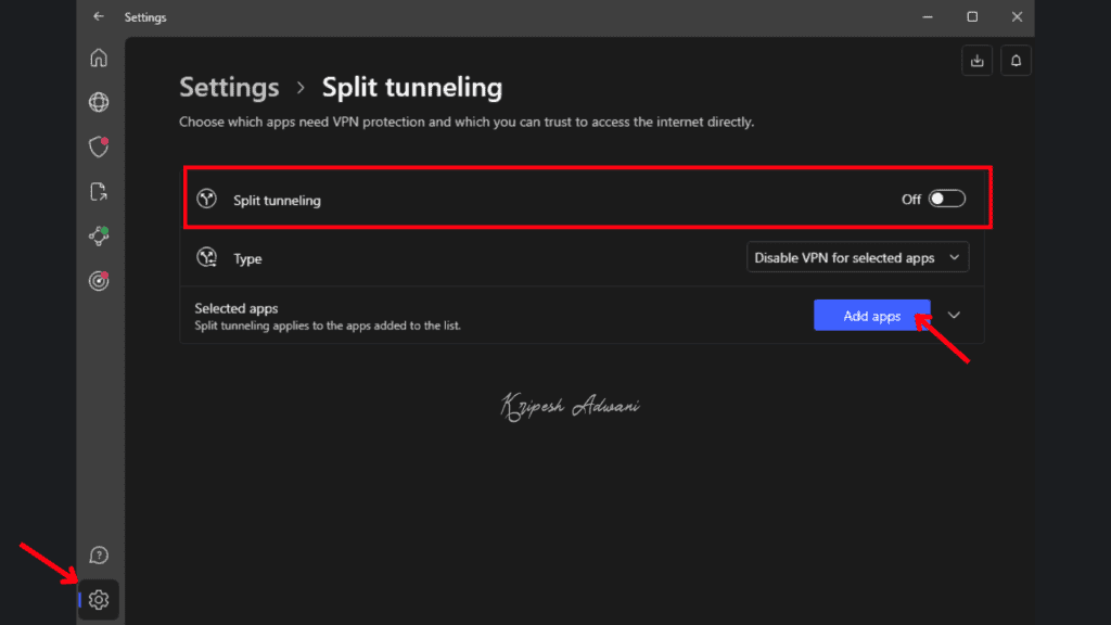 Split Tunneling Settings