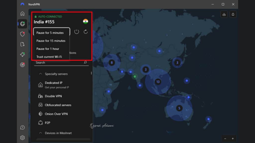 NordVPN Connect Disconnect Options