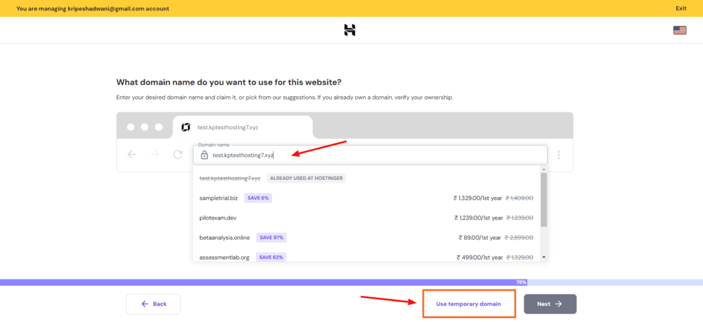 Hostinger AI Website Builder - Connecting domain